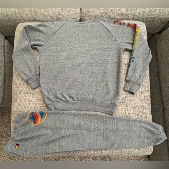 Aviator Nation 🌈 Grey Venice Logo Sweatshirt & Miami Logo Sweatpants Size Small - Picture 2 of 13